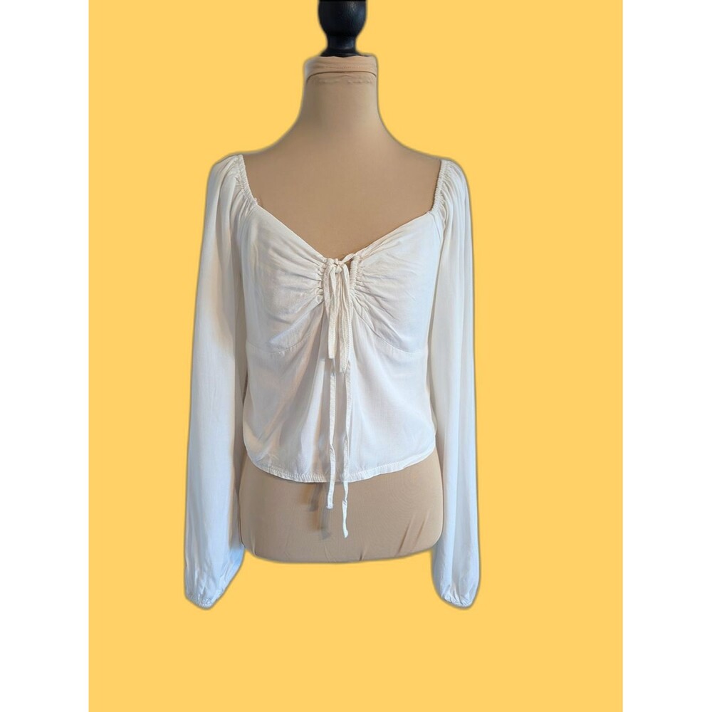Gianni Bini White Drawstring Peasant Blouse